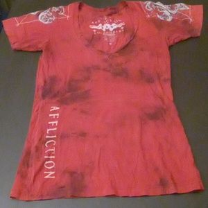 Affliction, Women's Burgundy/Black Tie-Dye T-Shirt, Size Medium